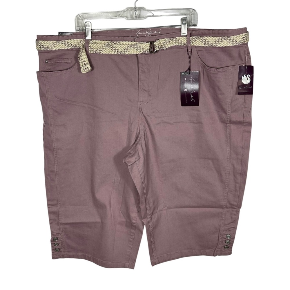 NWT Gloria Vanderbilt Women 26W Mauve Skimmer Shorts Braided Belt Slimming